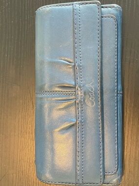 Coach Teal Blue Leather Clutch Wallet